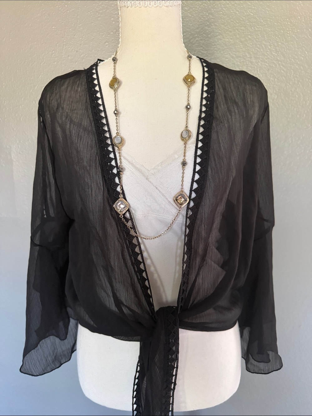 Black Sheer Tie-Front Top - Lightweight Cover-Up